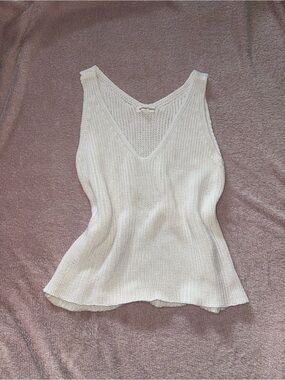 V-Neck Knit Tank Top in Cream — Lightweight Summer Layer